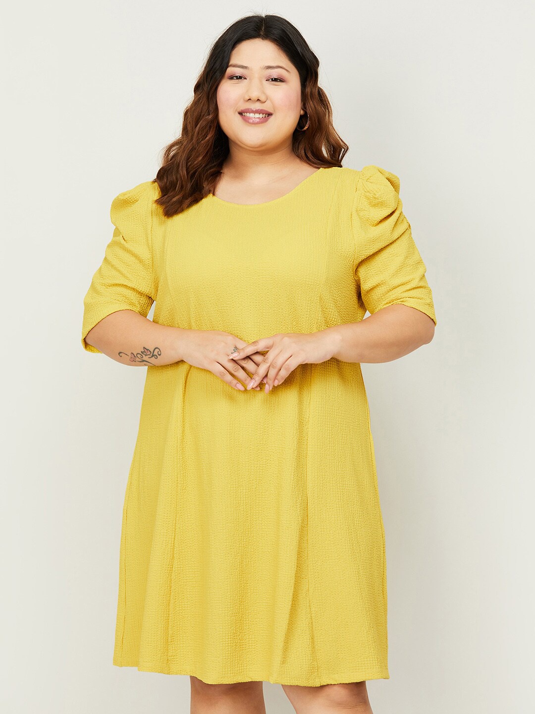 

Nexus by Lifestyle Plus Size Puff Sleeve A-Line Dress, Mustard