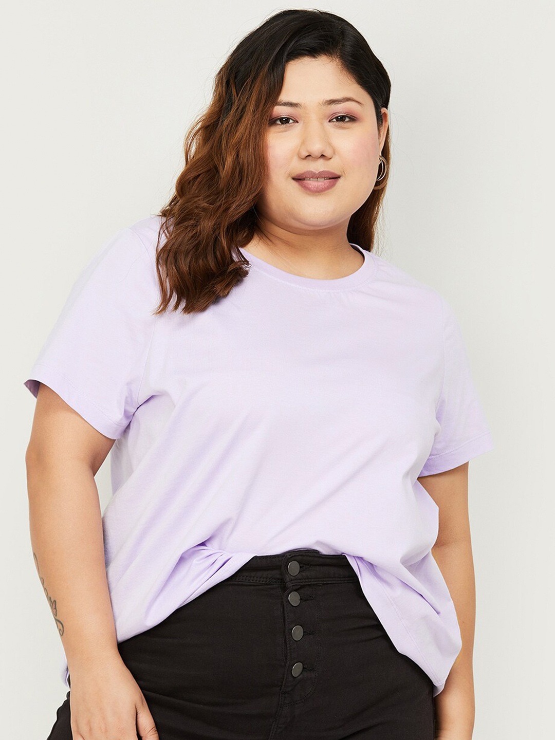 

Nexus by Lifestyle Round Neck Plus Size Pure Cotton T-shirt, Lavender
