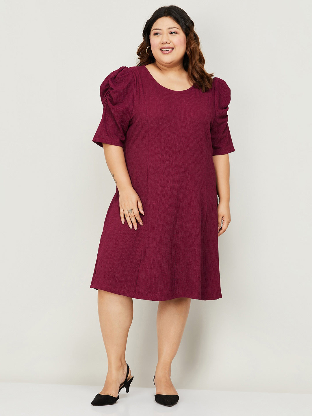 

Nexus by Lifestyle Plus Size Puff Sleeve A-Line Dress, Purple