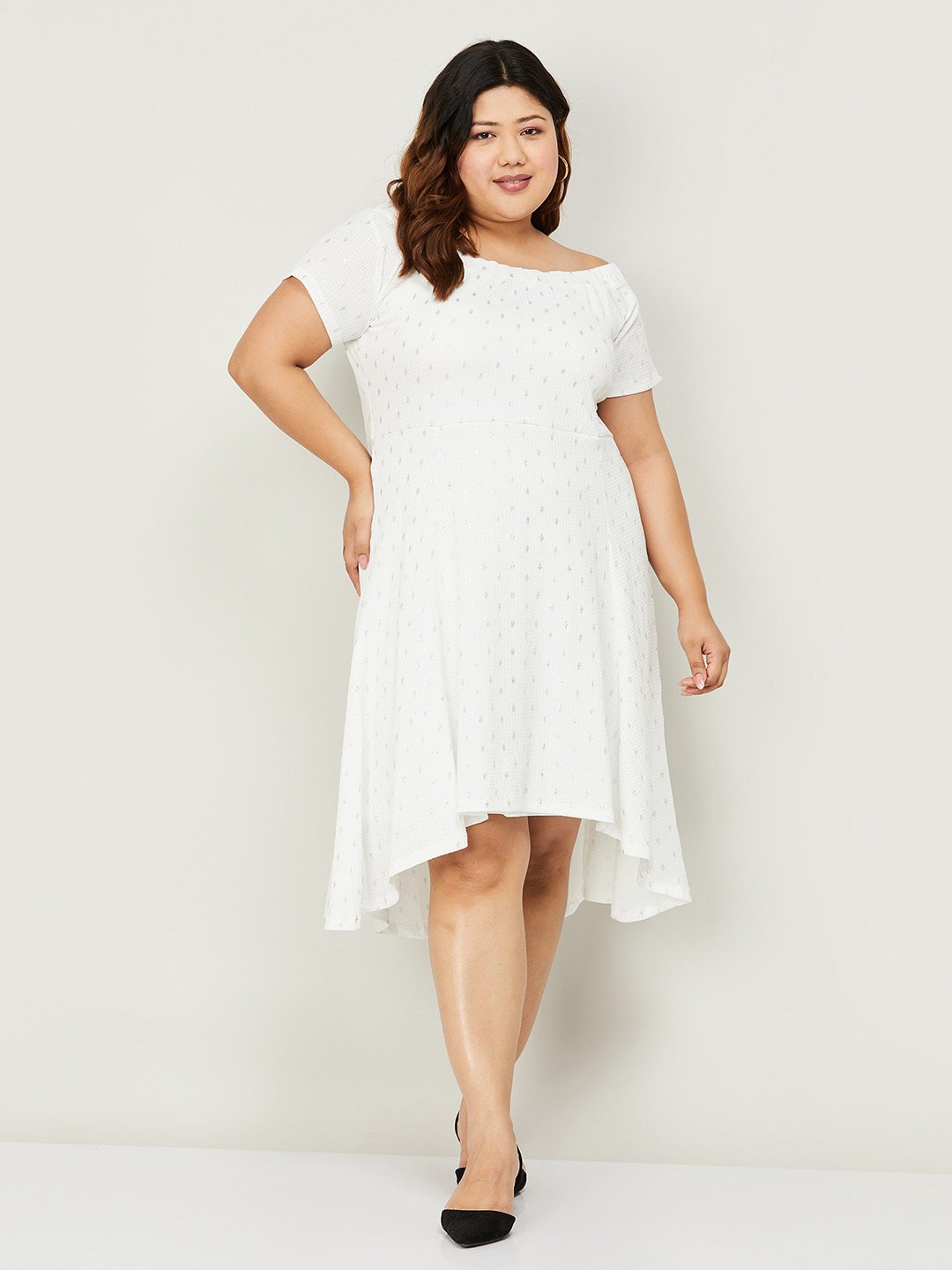 

Nexus by Lifestyle Plus Size Fit & Flare High-Low Cotton Dress, White