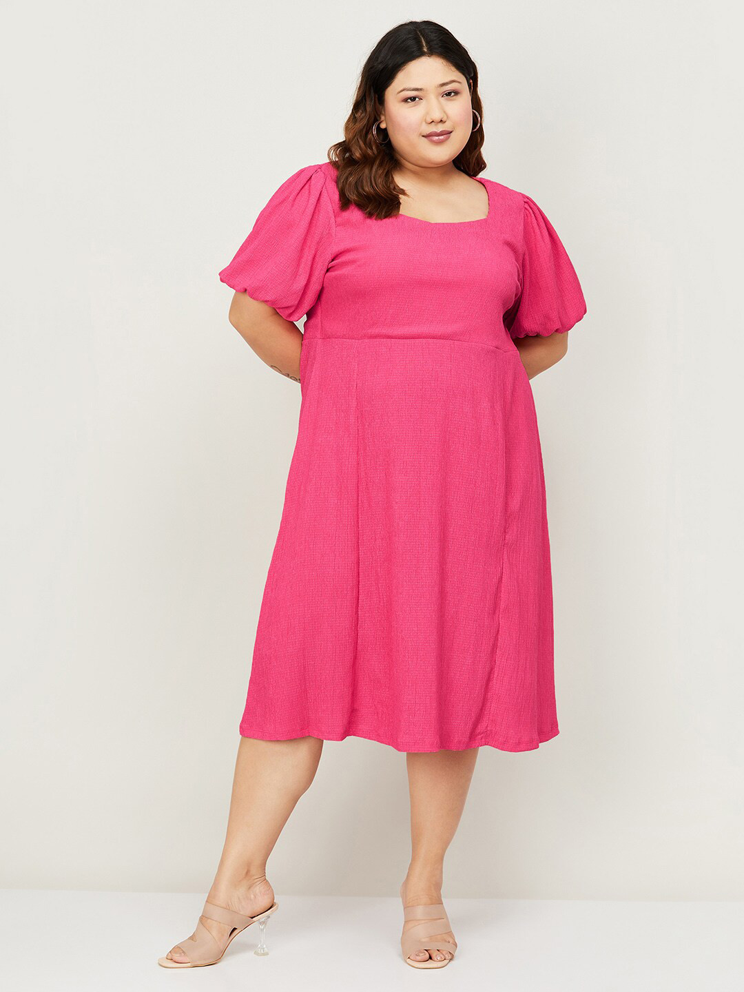 

Nexus by Lifestyle Plus Size Flared Sleeve Fit & Flare Midi Dress, Pink
