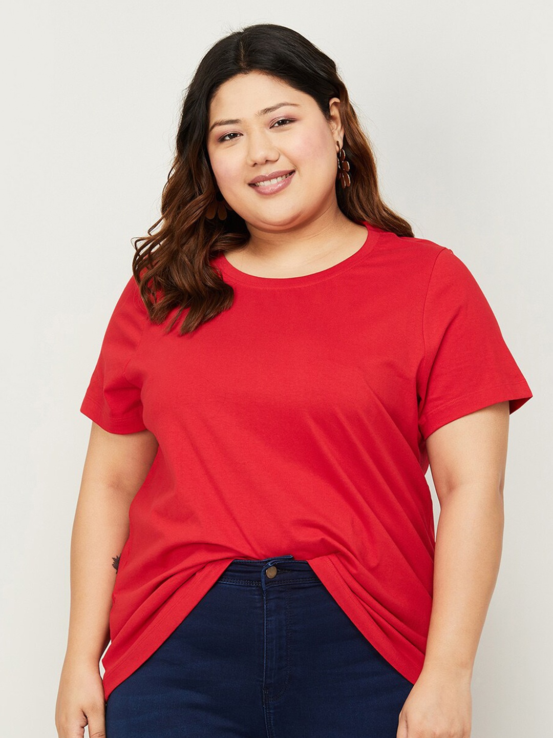 

Nexus by Lifestyle Plus Size Round Neck Pure Cotton T-shirt, Red
