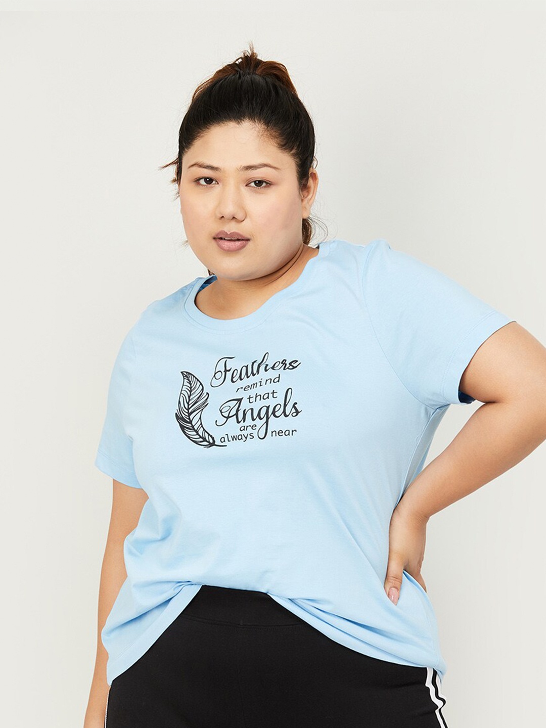 

Nexus by Lifestyle Plus Size Typography Printed Cotton T-shirt, Blue