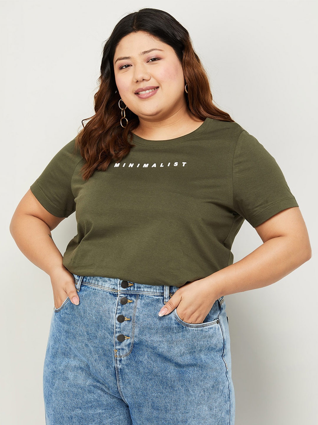 

Nexus by Lifestyle Plus Size Typography Printed Cotton T-shirt, Olive