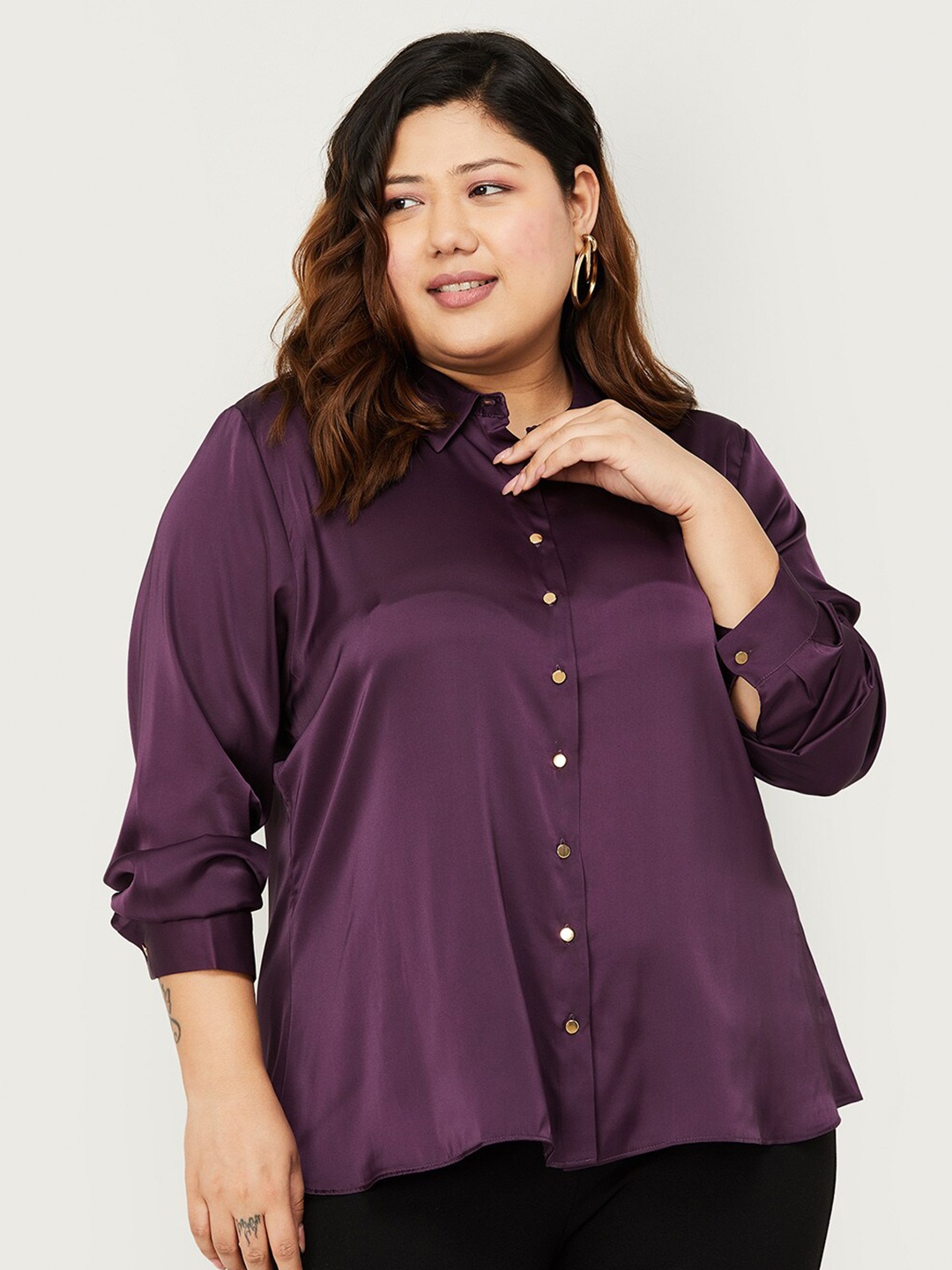 

Nexus by Lifestyle Plus Size Spread Collar Long Sleeves Shirt, Purple