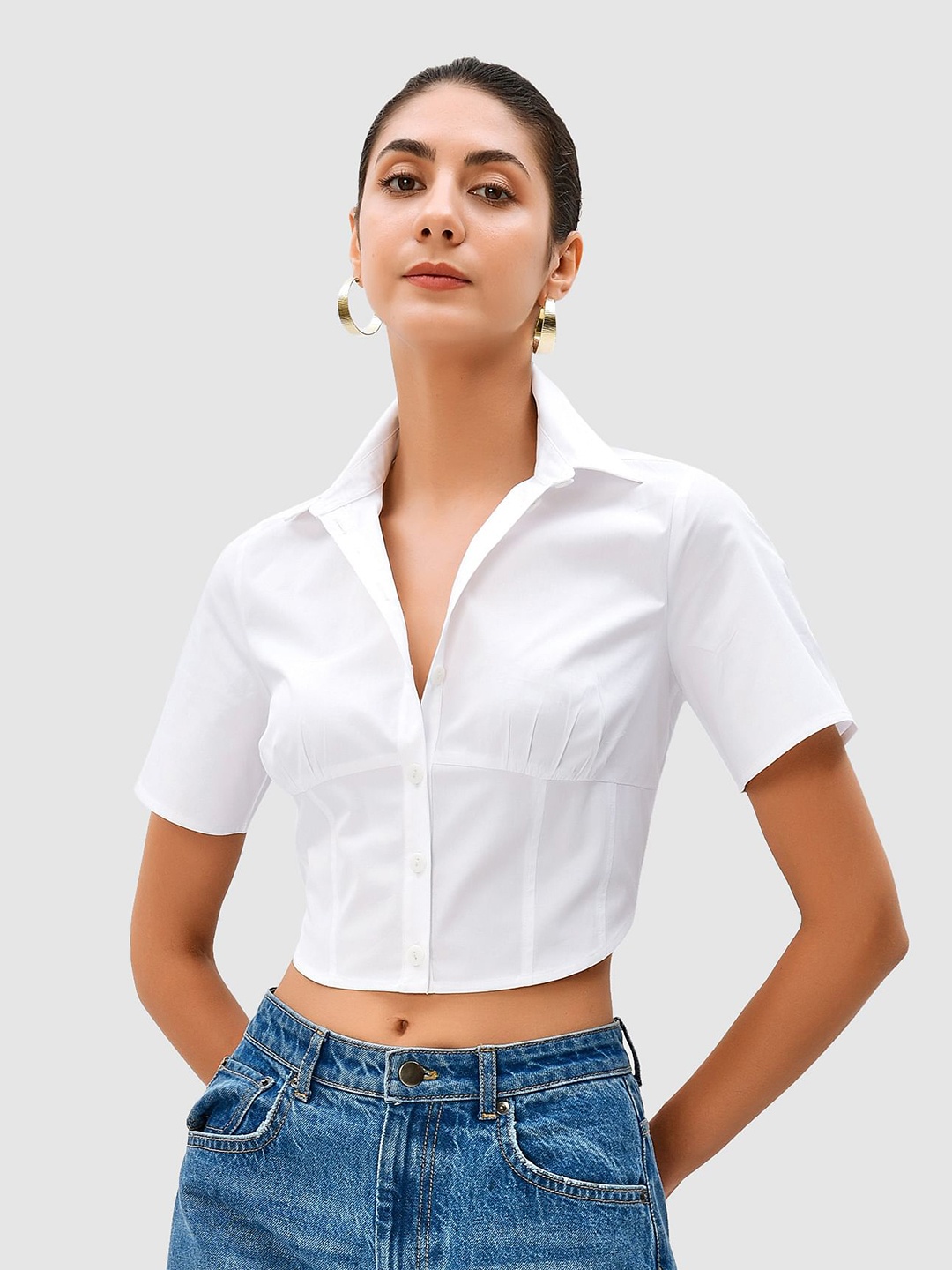 

Zapelle Shirt Style Empire Crop Top, White
