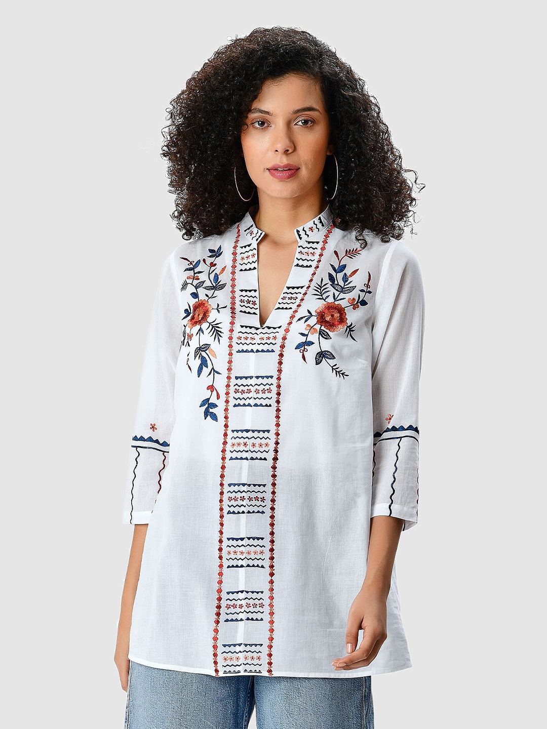 

Zapelle Floral Embroidered Cotton Top, White