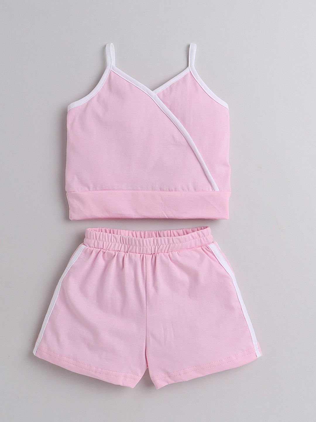 

taffykids Girls Pure Cotton Sleeveless V-Neck Top with Shorts, Pink