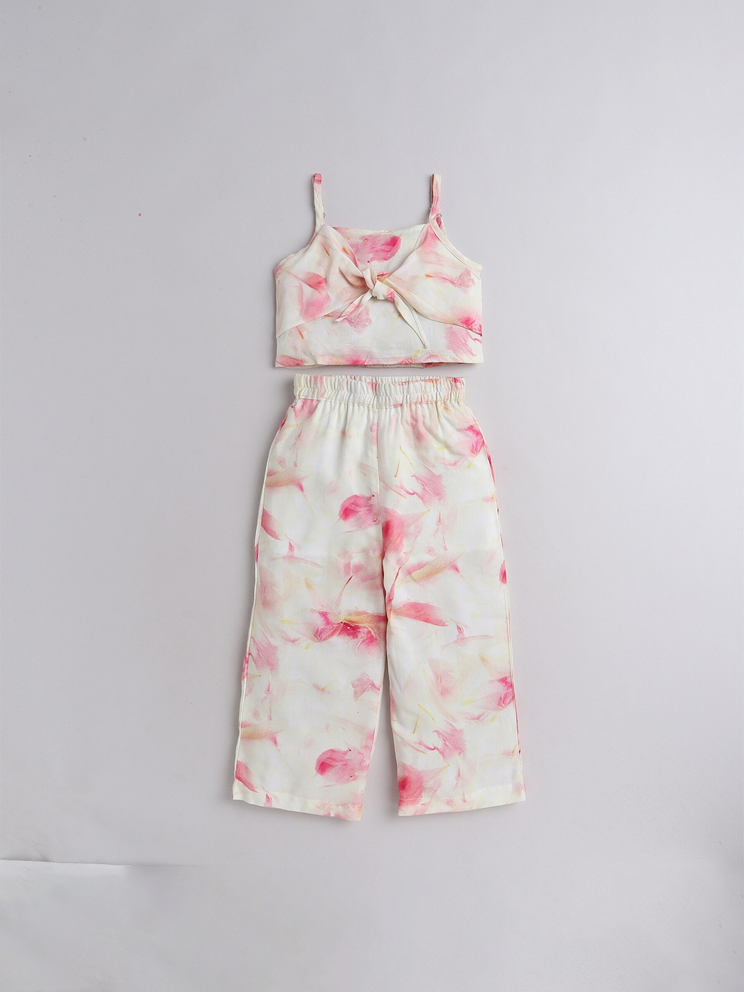 

taffykids Girls Tie & Dye Crop Top With Palazzos Set, White