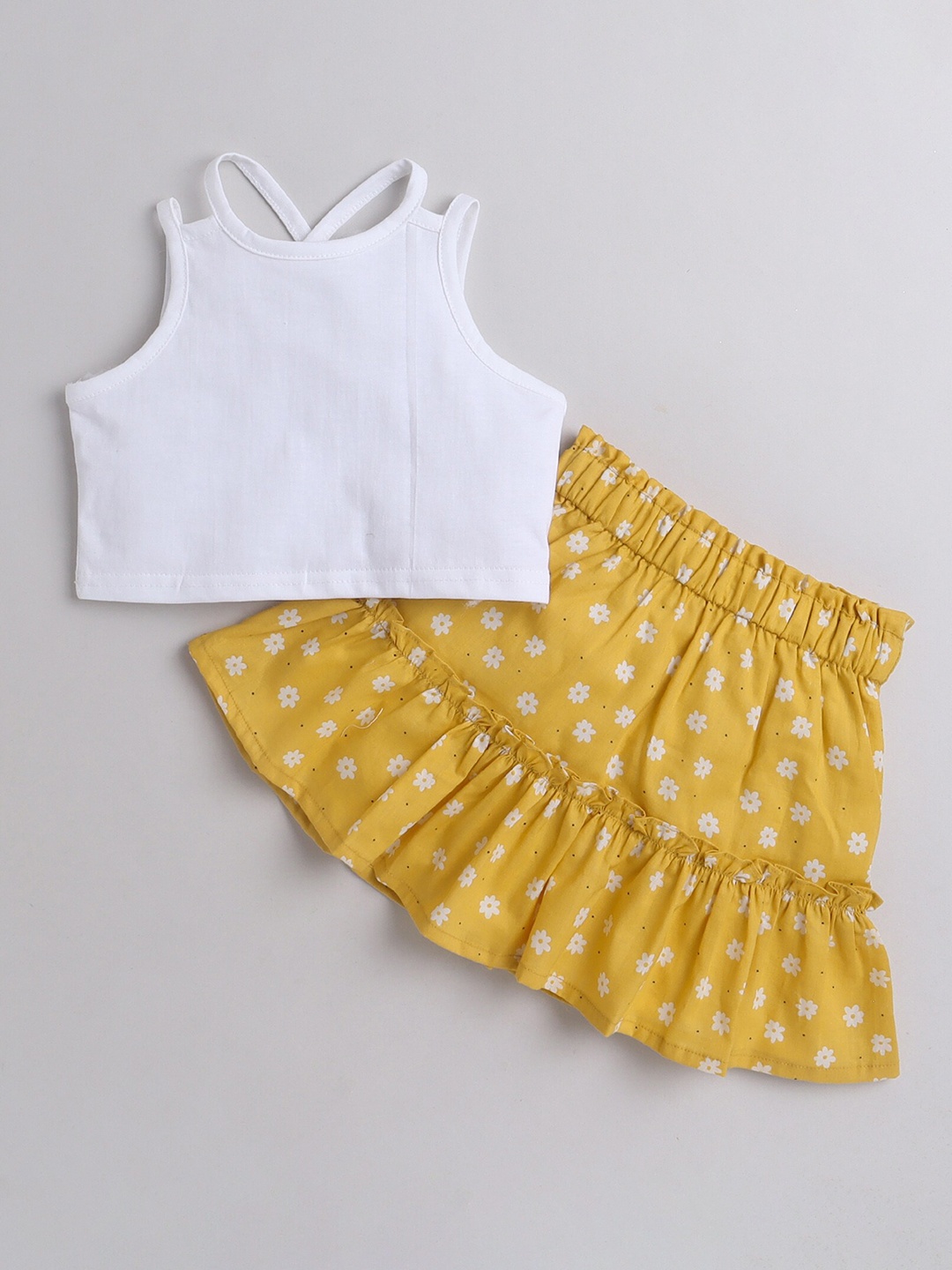 

taffykids Girls Floral Print Pure Cotton Top with Skirt, White
