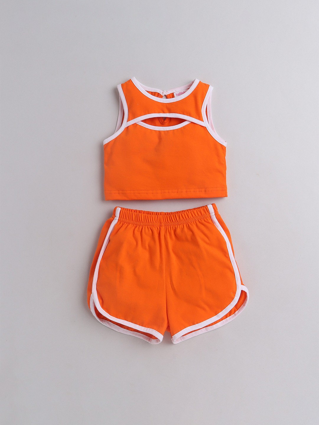 

taffykids Girls Pure Cotton Crop Top with Mini Shorts, Orange