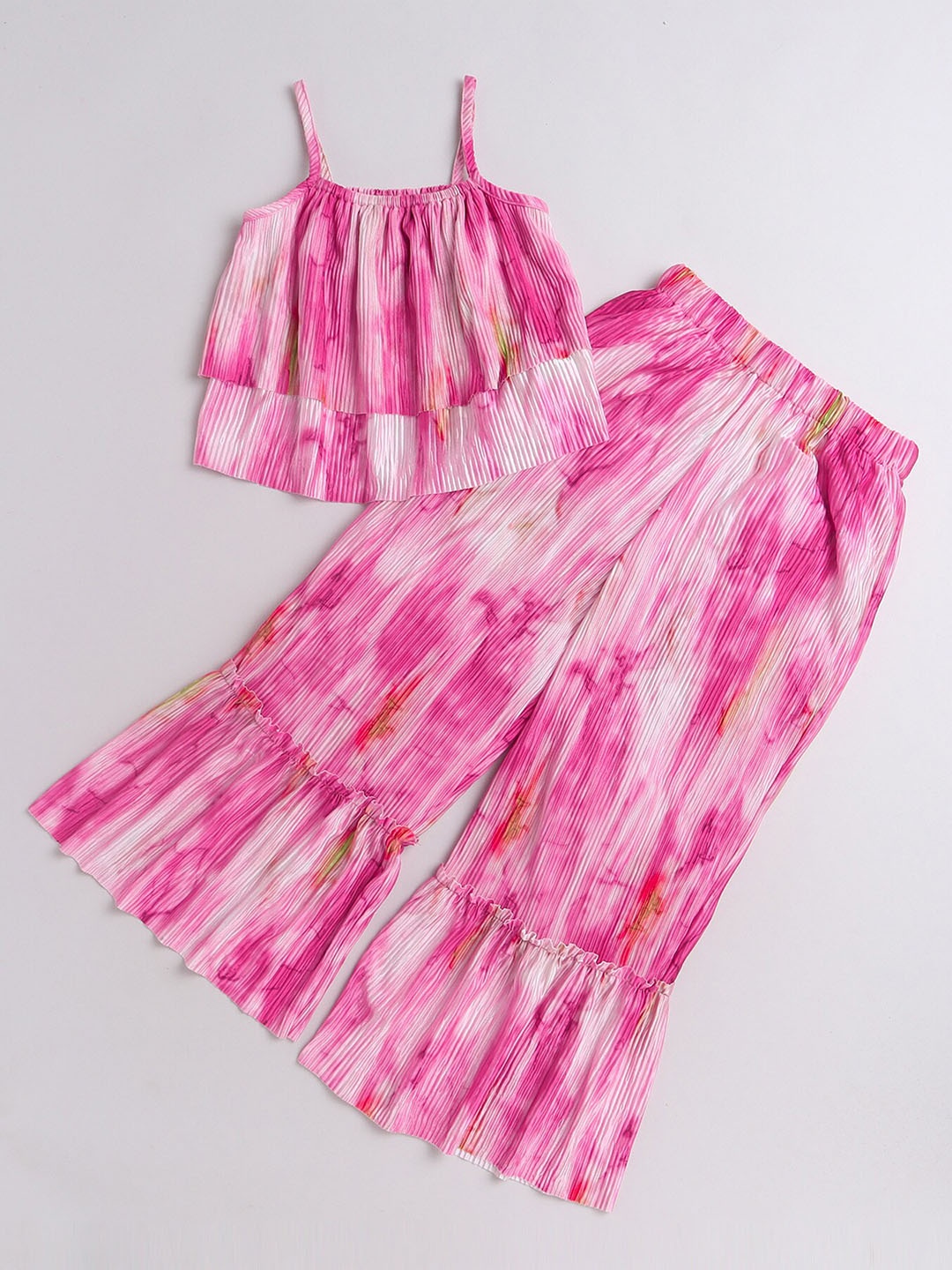 

taffykids Girls Tie& Dye Layered Top With Sharara, Pink