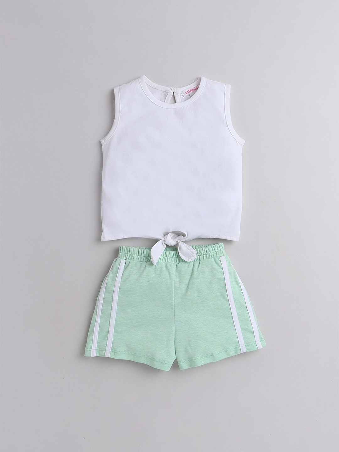 

taffykids Girls Pure Cotton Tie-Up Top With Mini Shorts, White