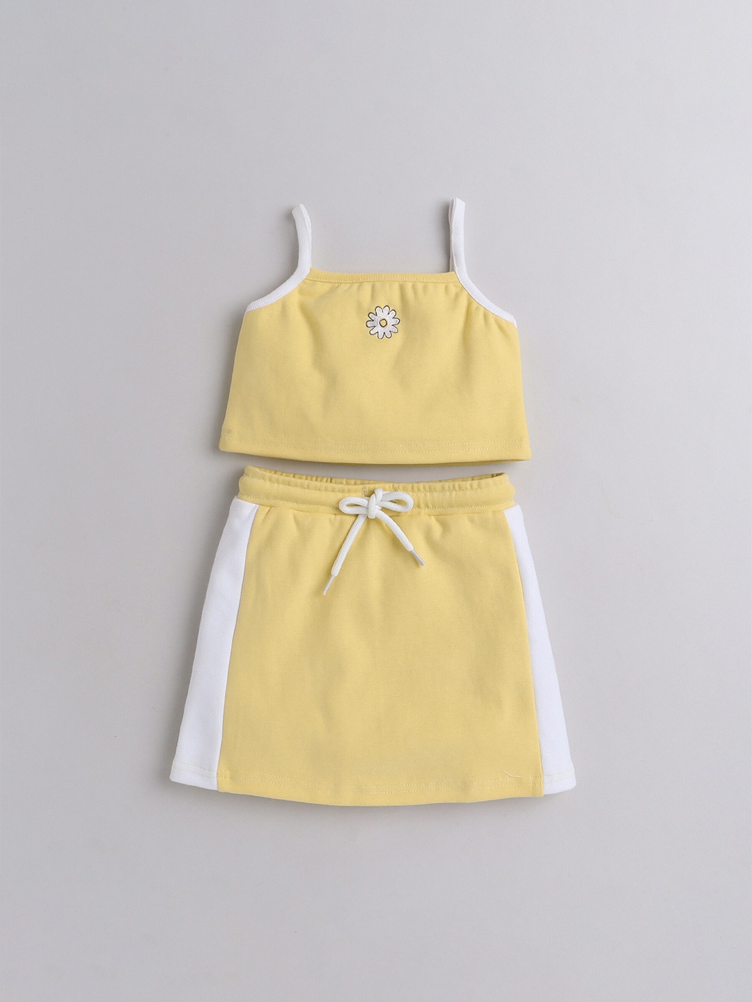 

taffykids Girls Pure Cotton Flower Embroidered Top with Skirt, Yellow