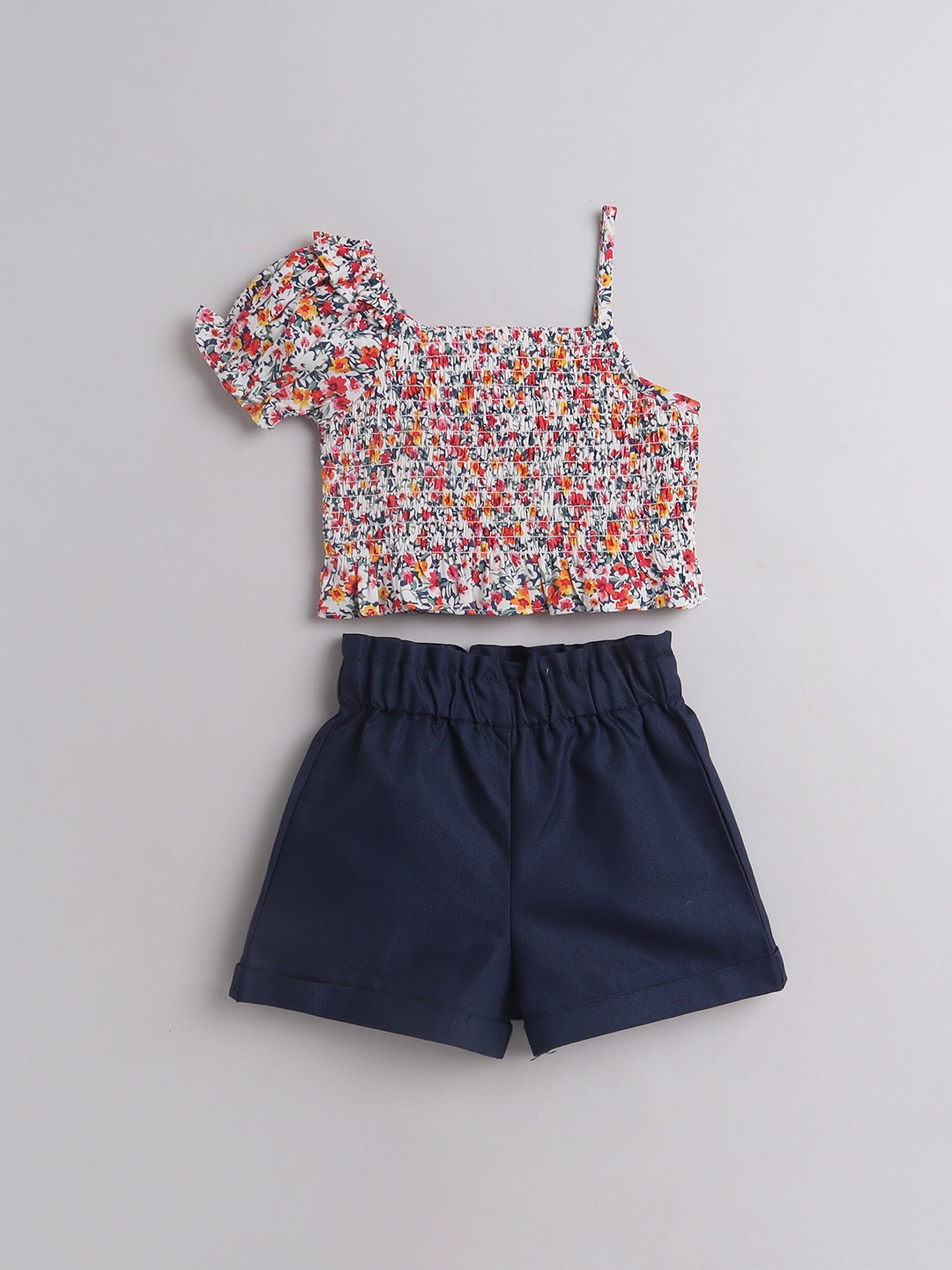 

taffykids Girls Floral Printed Crop Top with Shorts, White