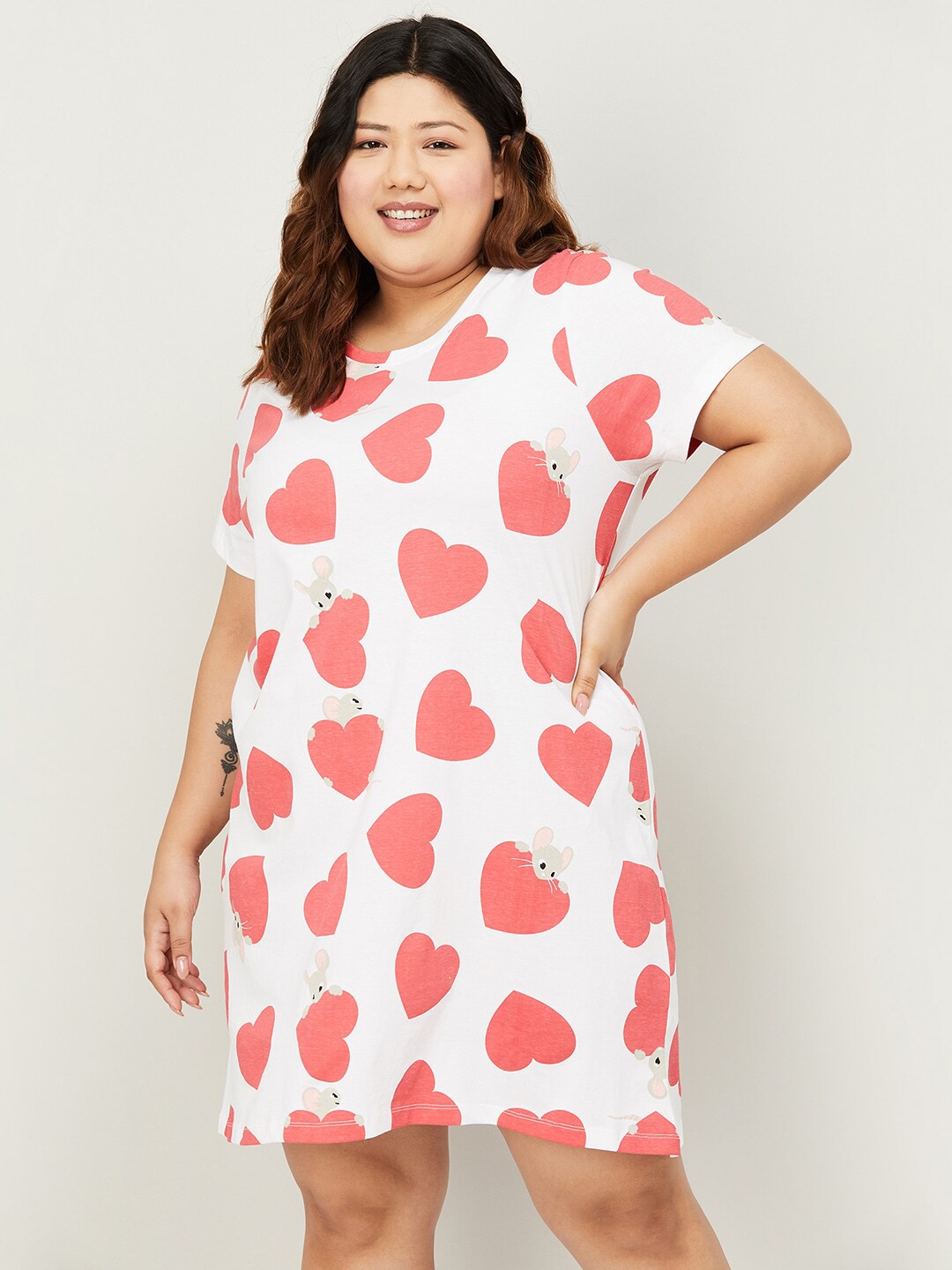

Nexus by Lifestyle Plus Size Conversational Printed Pure Cotton Nightdress, Cream