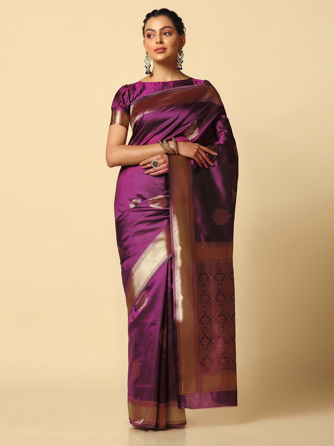 

Satrani Ethnic Motif Banarasi Zari Saree, Pink