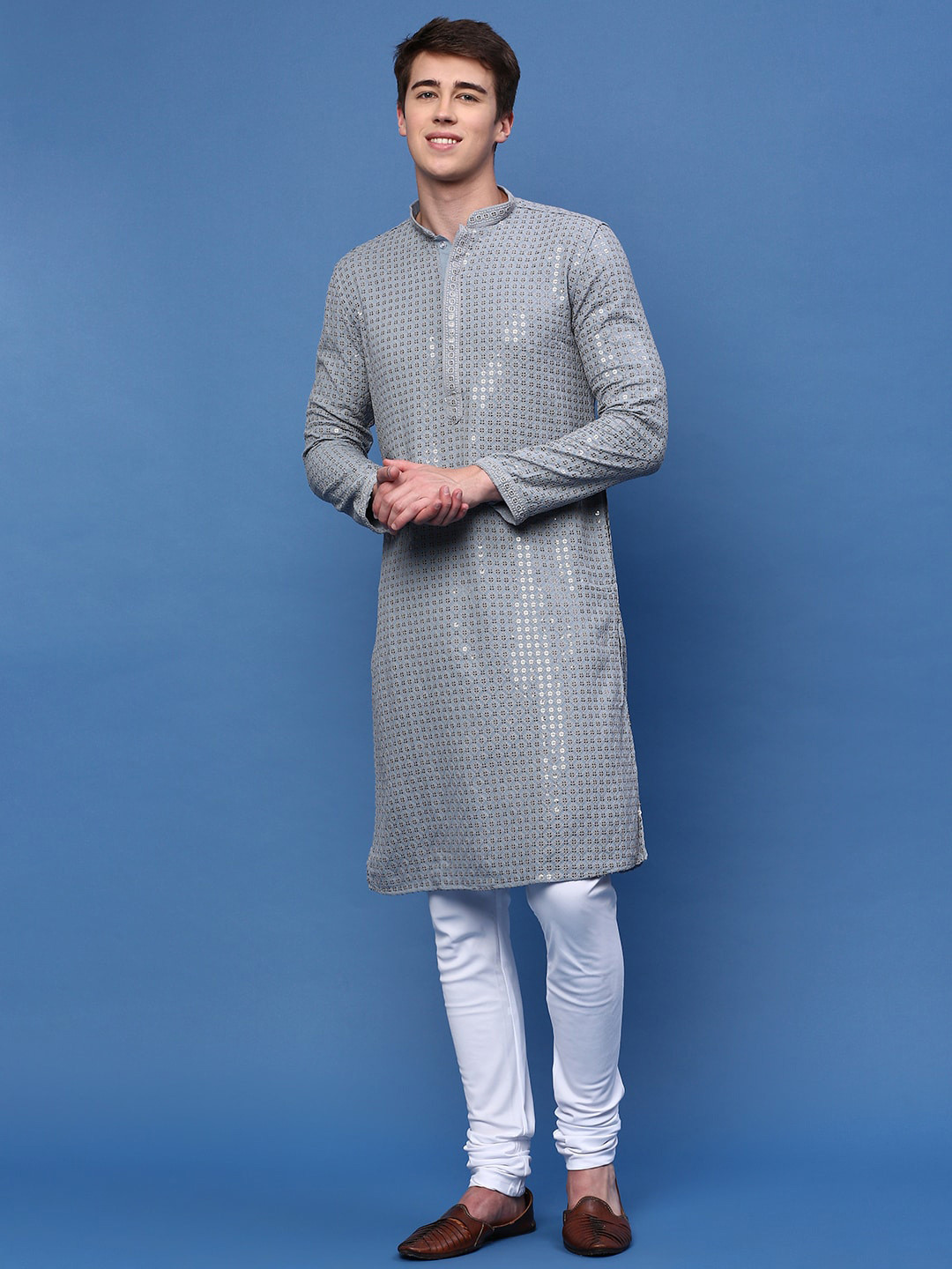 

Sanwara Ethnic Motifs Embroidered Sequinned Kurta With Churidar, Grey