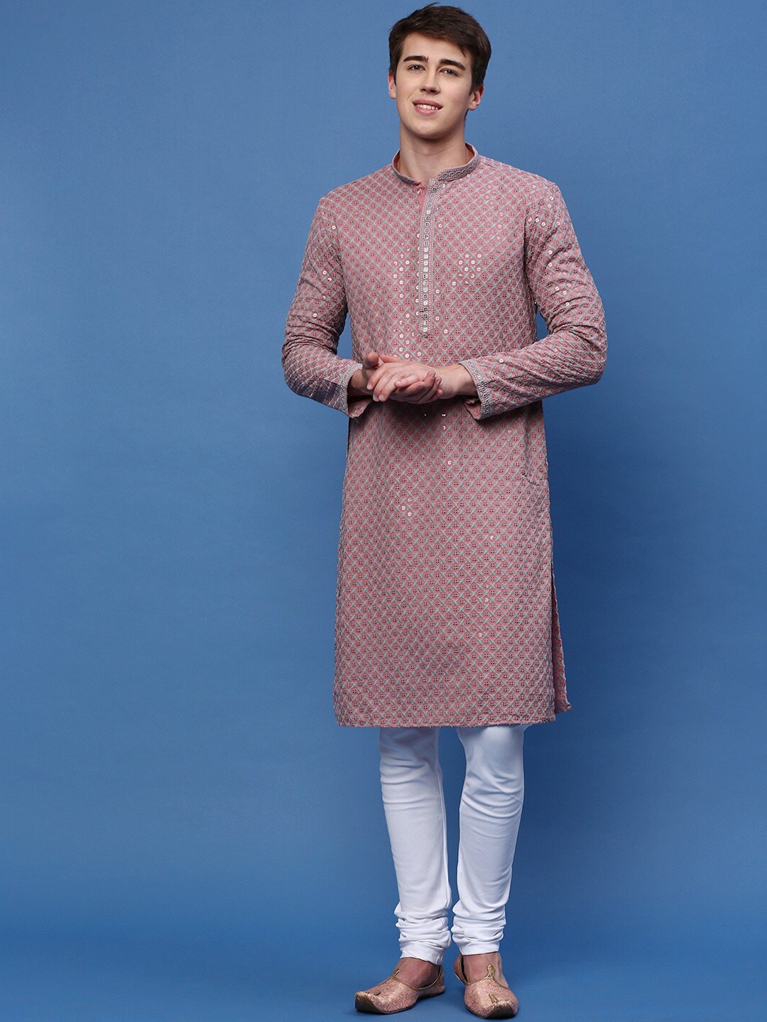 

Sanwara Ethnic Motifs Embroidered Sequinned Kurta With Pyjamas, Pink