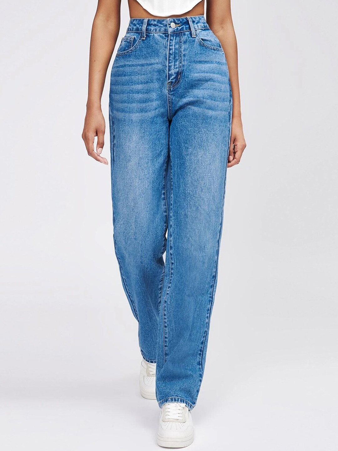

Kotty Women Jean Straight Fit Heavy Fade High-Rise Stretchable Jeans, Blue