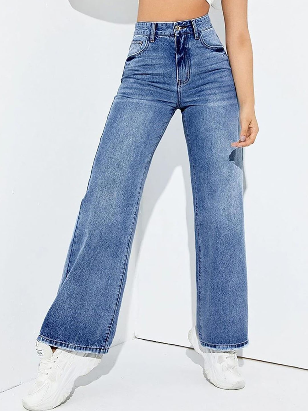 

Kotty Women Jean Wide Leg High-Rise Heavy Fade Stretchable Jeans, Blue