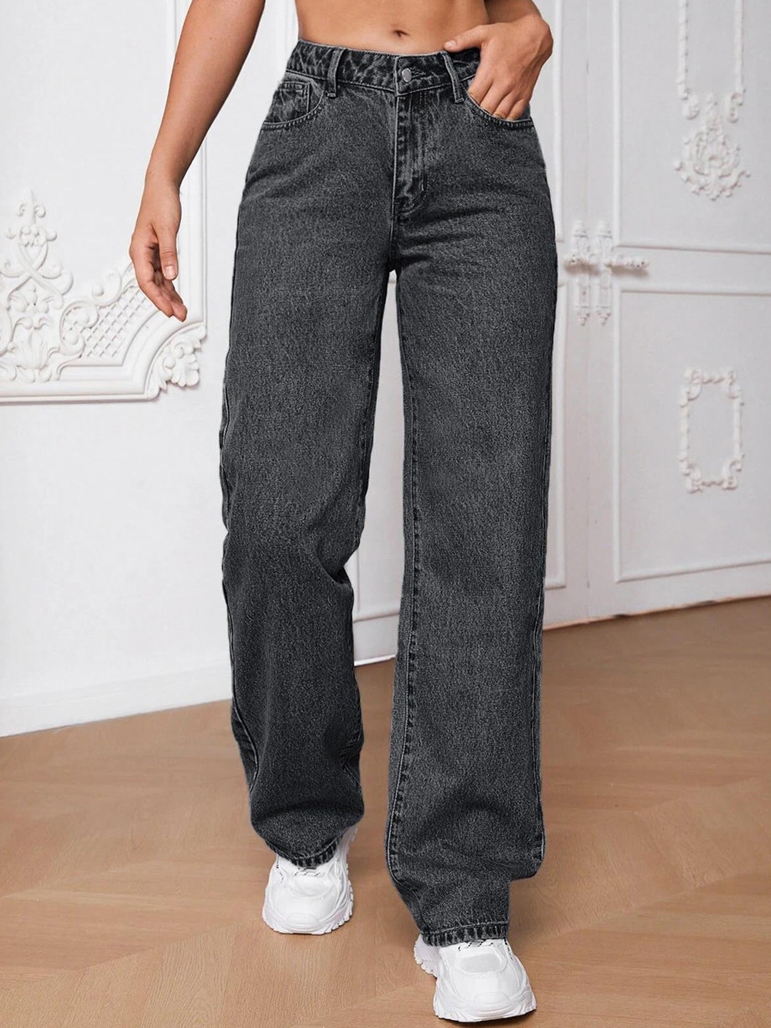 

Kotty Women Jean Light Fade Wide Leg Stretchable Jeans, Black