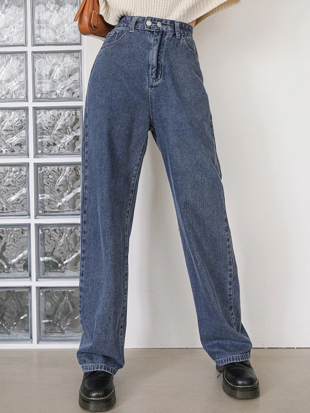 

Kotty Women Jean Wide Leg High-Rise Light Fade Stretchable Jeans, Blue