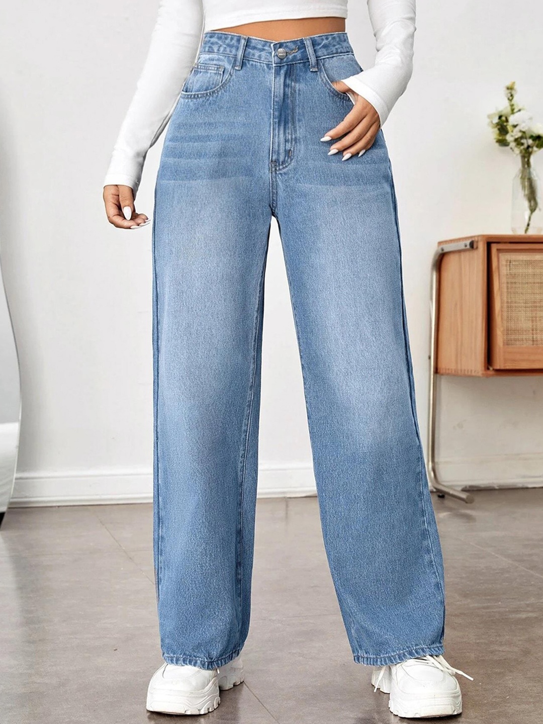 

Kotty Women Jean Wide Leg Heavy Fade High-Rise Stretchable Jeans, Blue