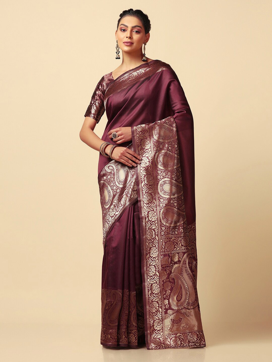 

KALINI Woven Design Zari Banarasi Saree, Brown