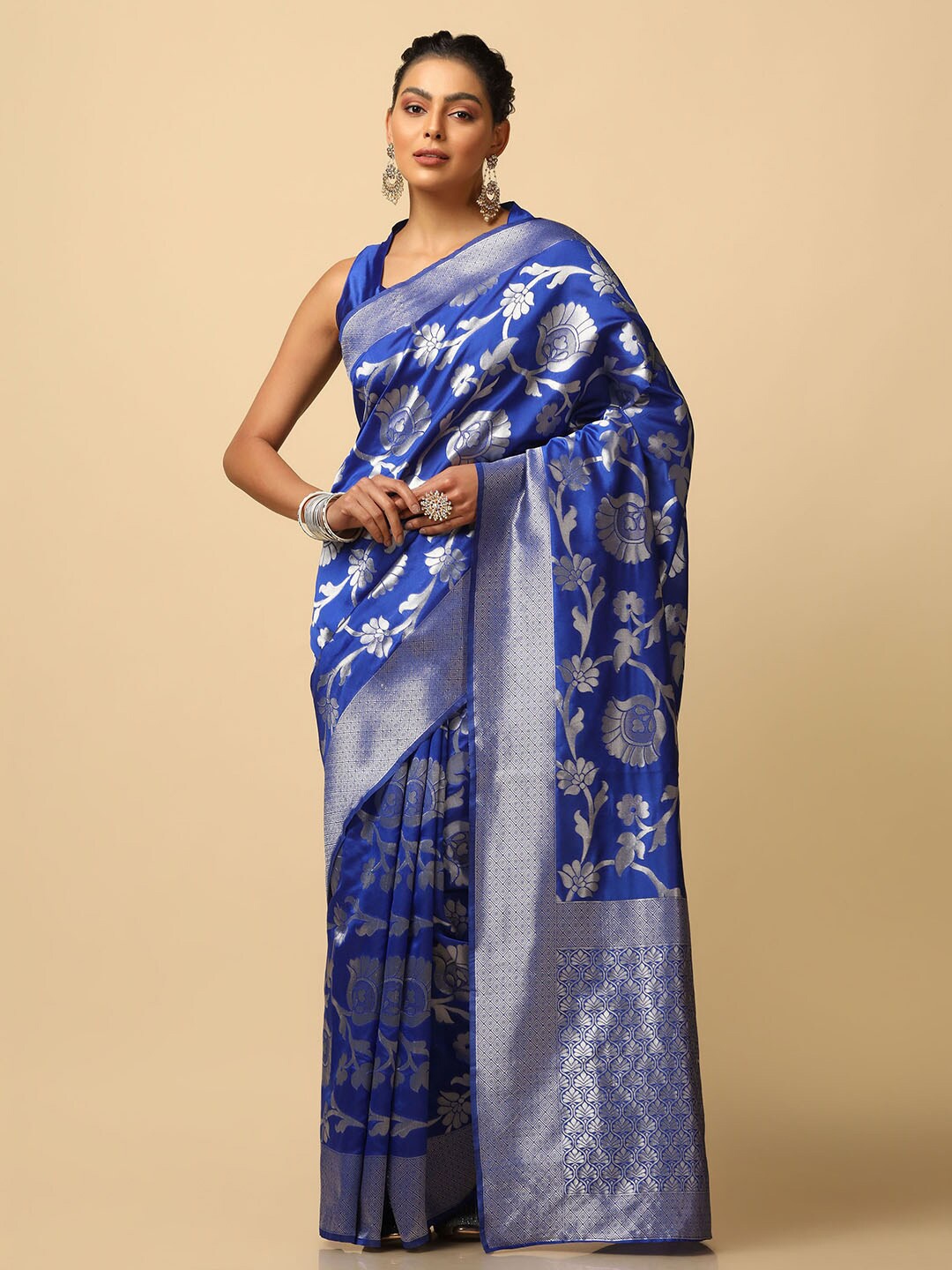 

KALINI Floral Woven Design Zari Banarasi Saree, Blue