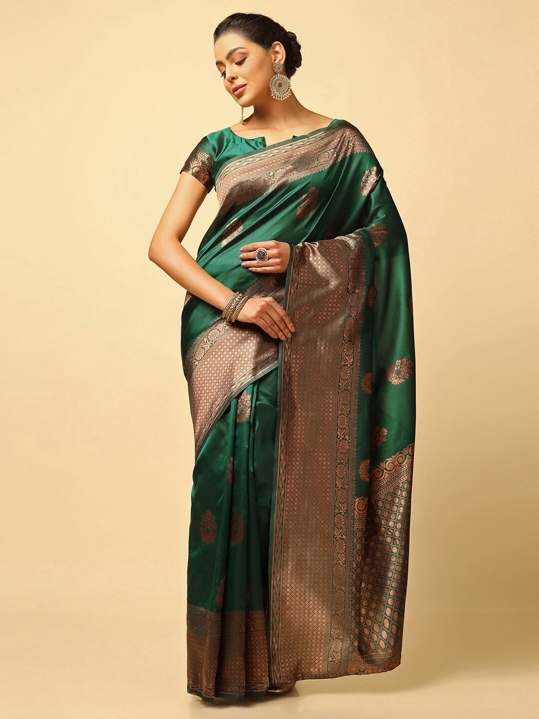 

KALINI Woven Design Zari Banarasi Saree, Green