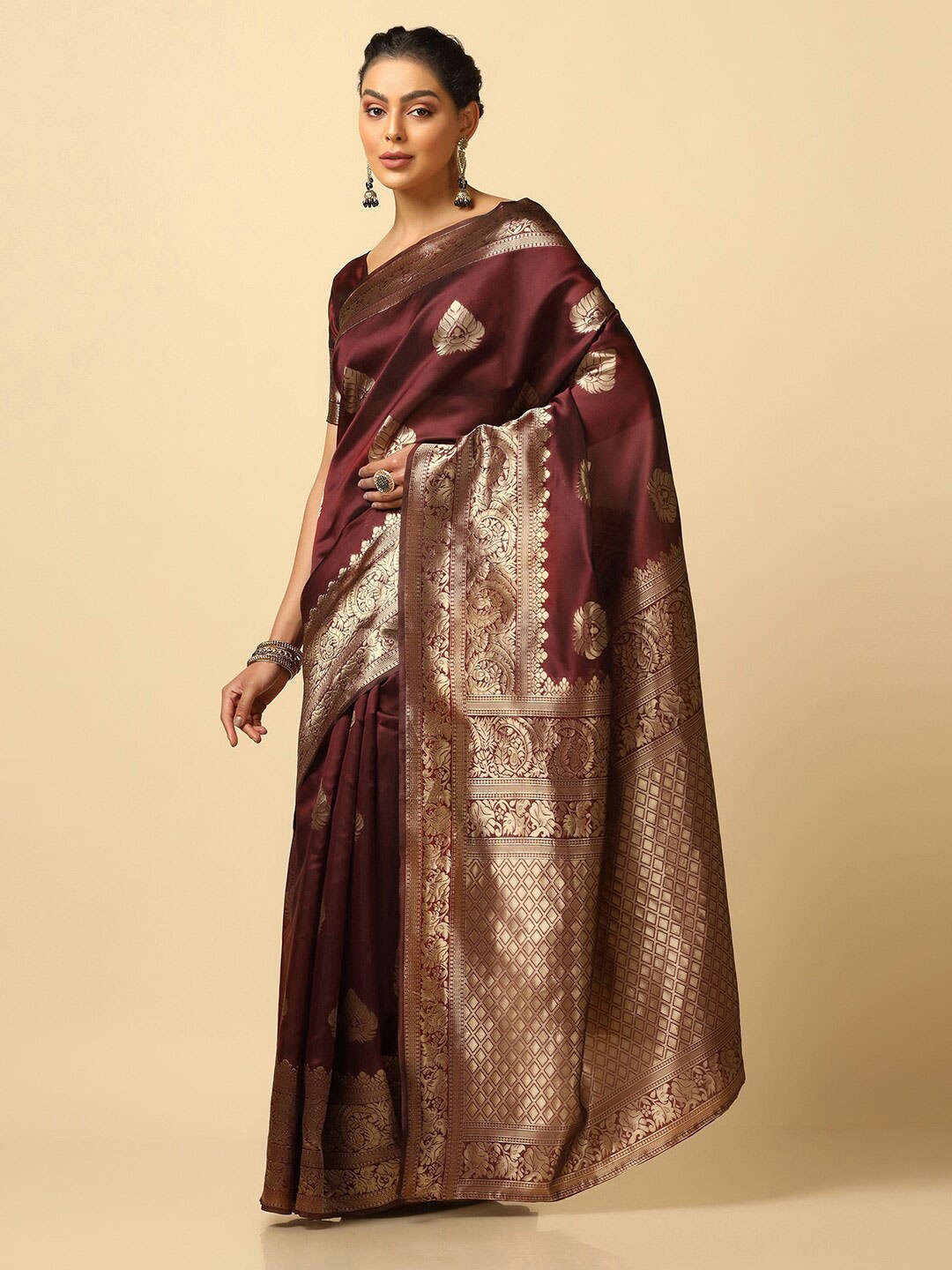 

KALINI Ethnic Motifs Woven Design Zari Banarasi Saree, Maroon