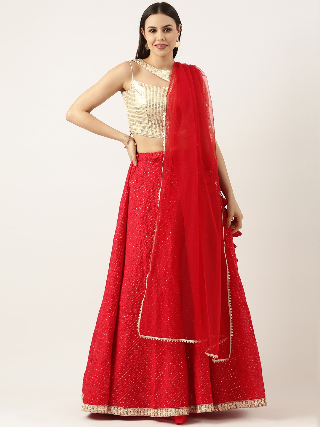 

Ethnovog Embellished Sequinned Ready to Wear Lehenga & Blouse With Dupatta, Silver