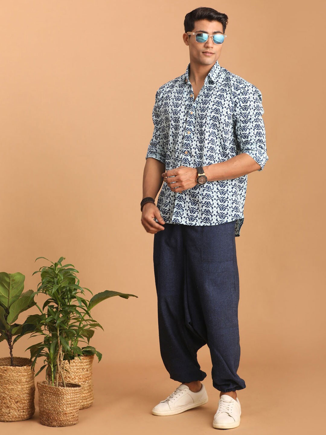 

VASTRAMAY Ethnic Motifs Printed Cotton Casual Shirt, Blue