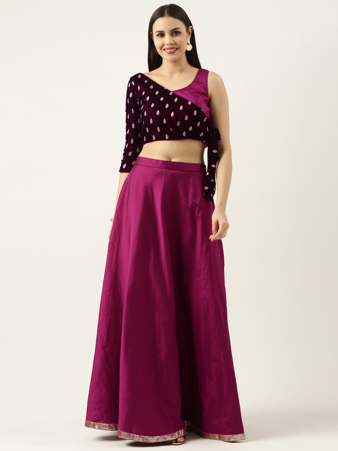 

Ethnovog Embellished Sequinned Ready to Wear Lehenga & Blouse, Purple