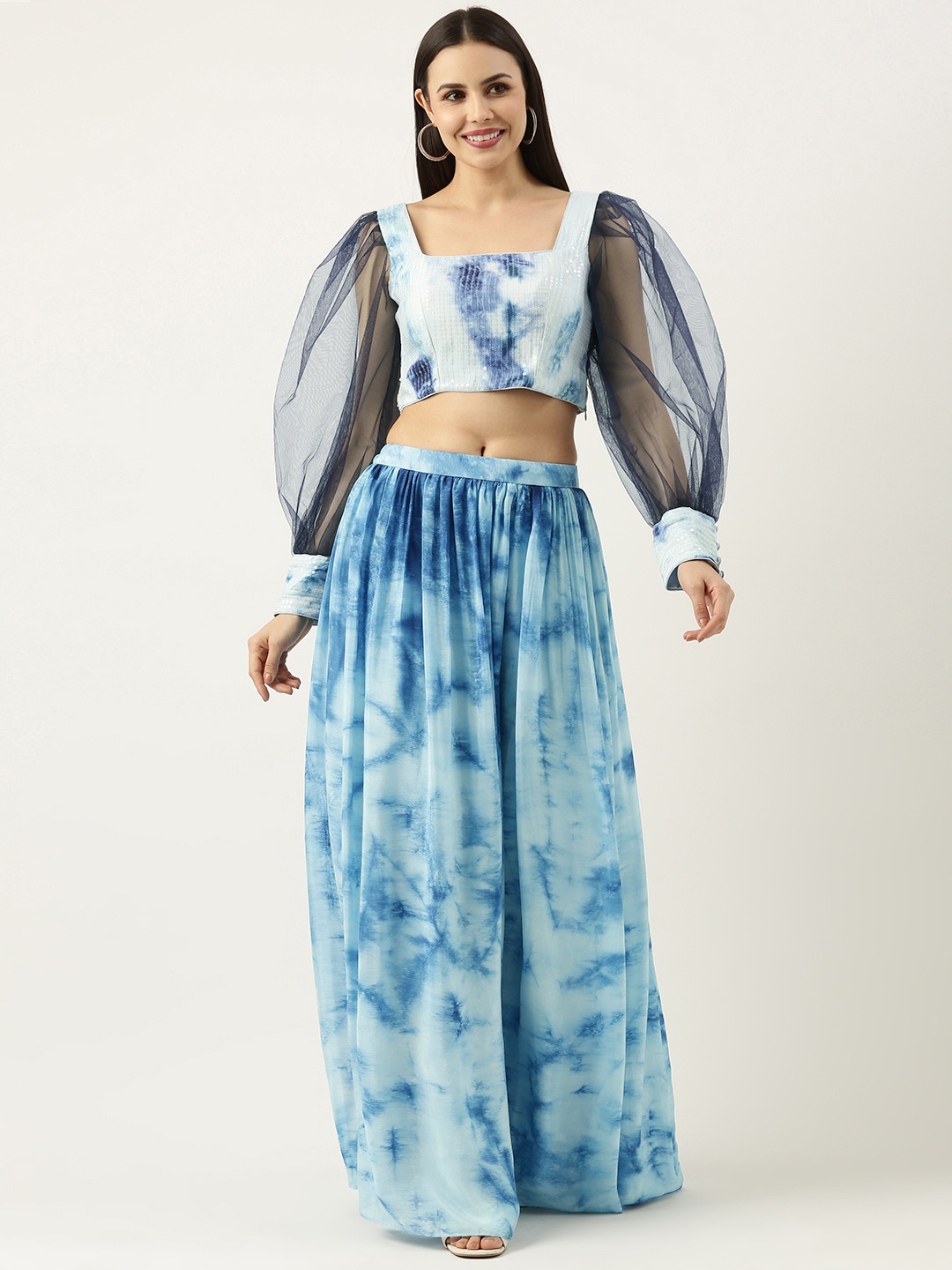 

Ethnovog Dyed Sequinned Top with Skirt, Blue