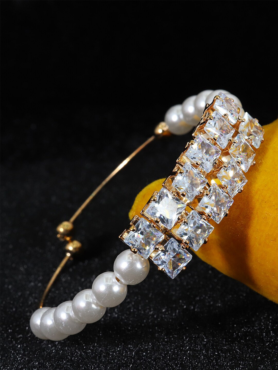 

NMII Women Gold Plated AD Studded Kada Bracelet