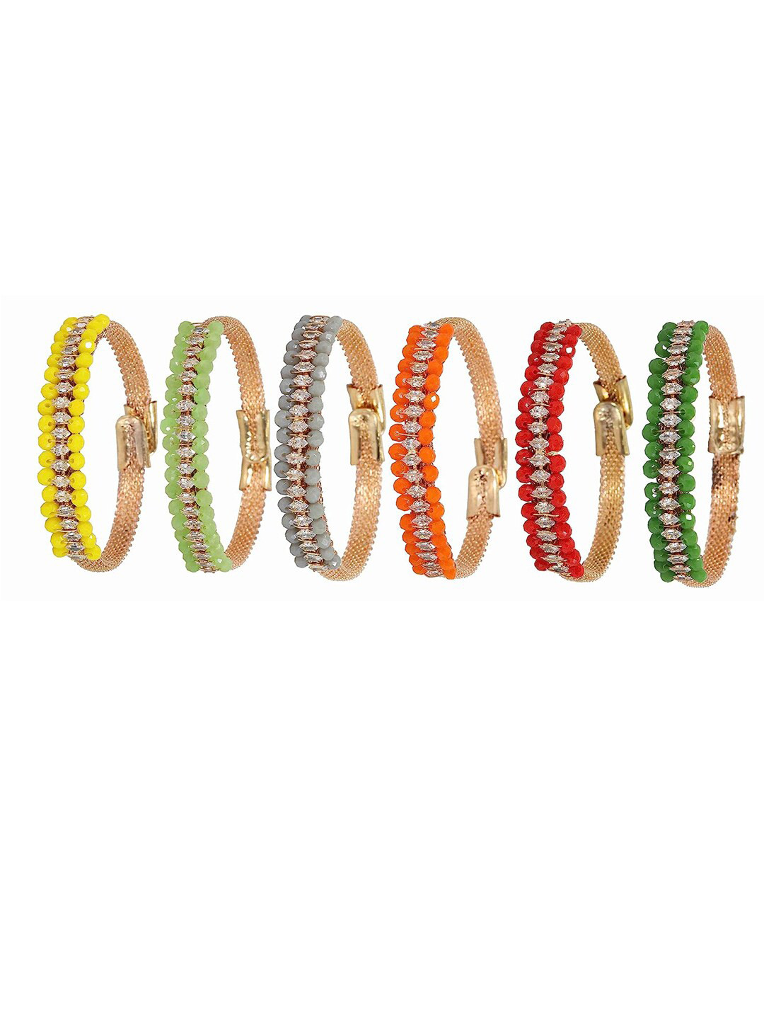 

NMII Women Set of 6 AD Studded Bangle-Style Bracelets, Green