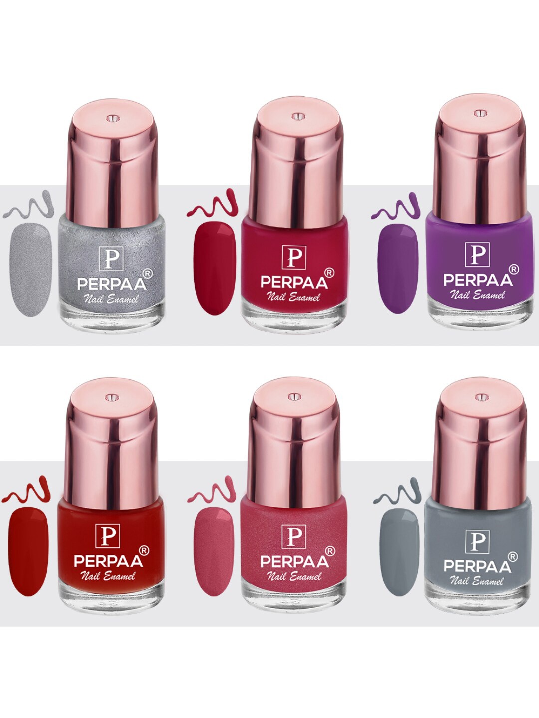 

PERPAA Set Of 6 Super Stay Quick-Drying Long-Lasting Gel Based Nail Polishes - 6ml each, Silver