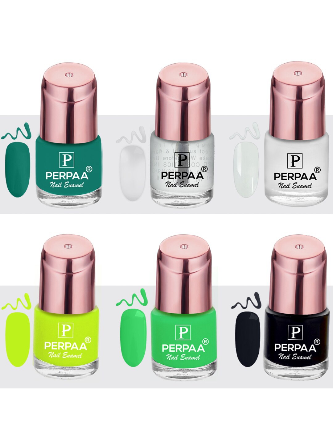 

PERPAA Set Of 6 Super Stay Quick-Drying Long-Lasting Gel Based Nail Polishes - 6ml each, Green