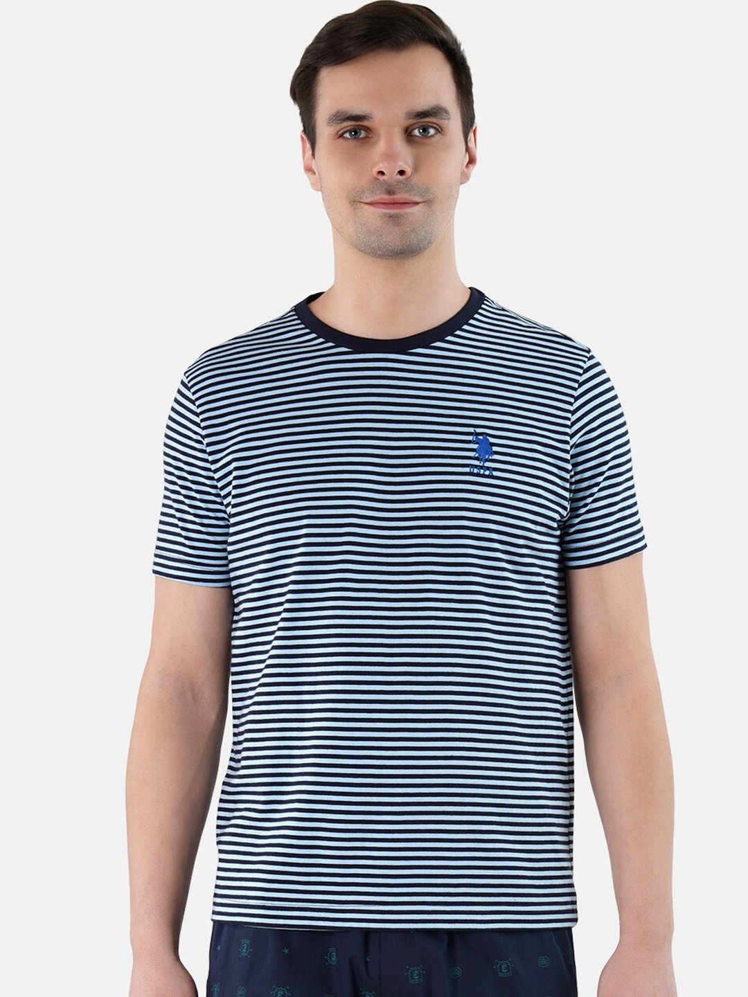 

U.S. Polo Assn. Men Striped Pure Cotton Lightweight Lounge T-shirt, Blue