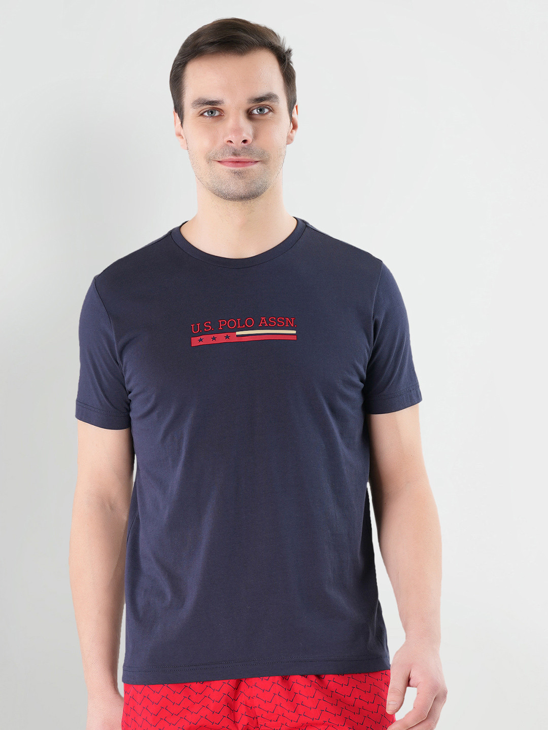 U.S. Polo Assn. Men Brand Logo Printed Pure Cotton Lightweight Lounge T-Shirt