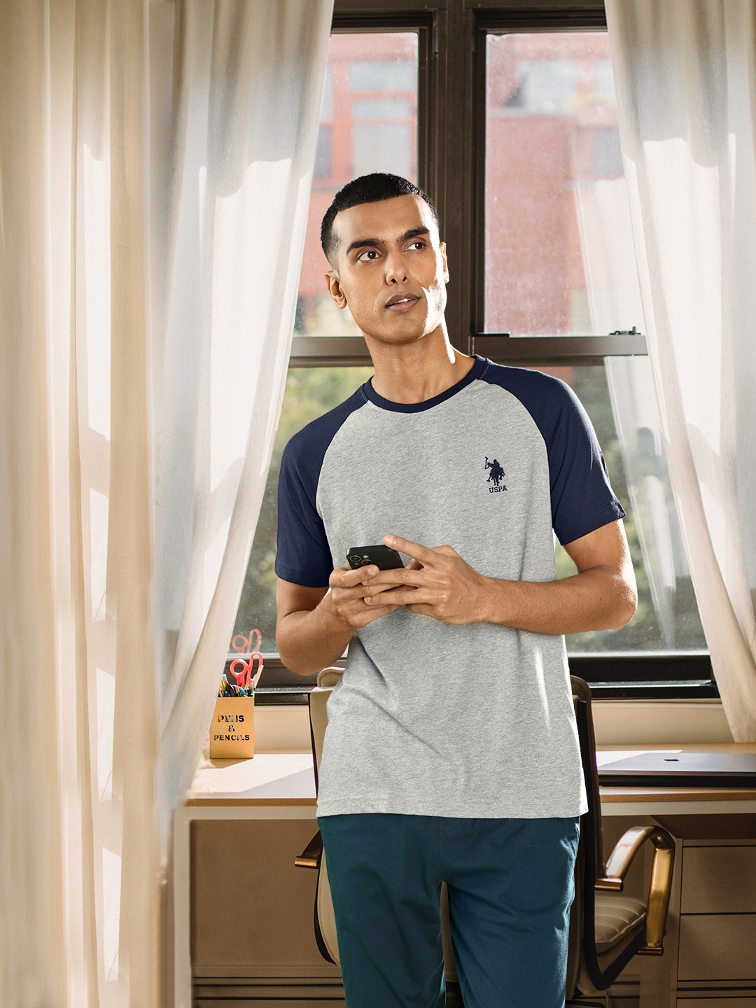 

U.S. Polo Assn. Colorblocked Lounge T-shirts, Grey melange