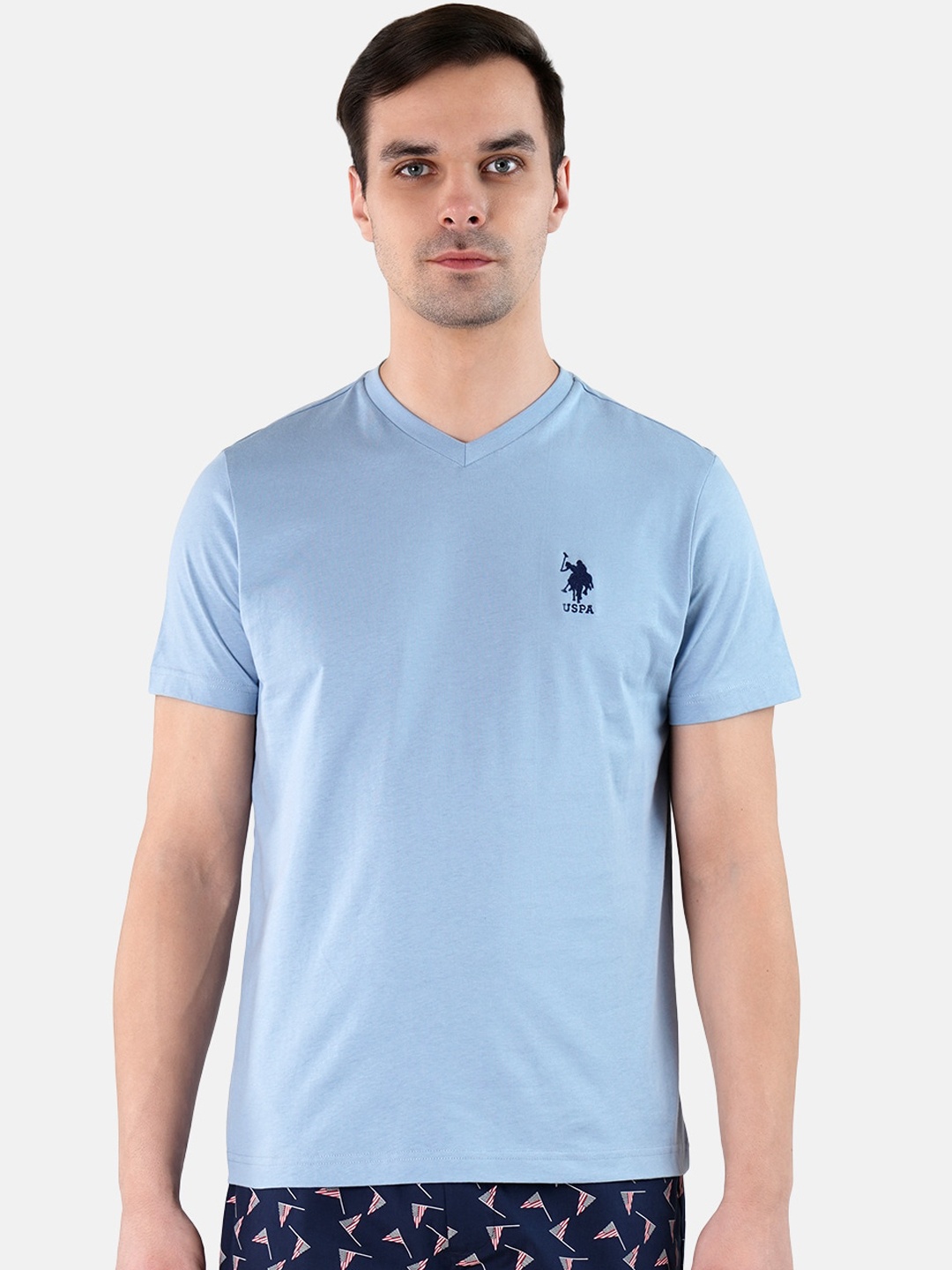 

U.S. Polo Assn. Embroidered Logo Pure Cotton Lounge T-shirts, Blue