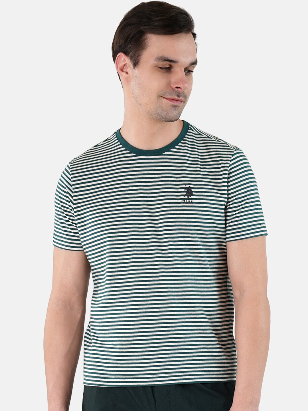 

U.S. Polo Assn. Men Striped Pure Cotton Lounge T-Shirt, Green