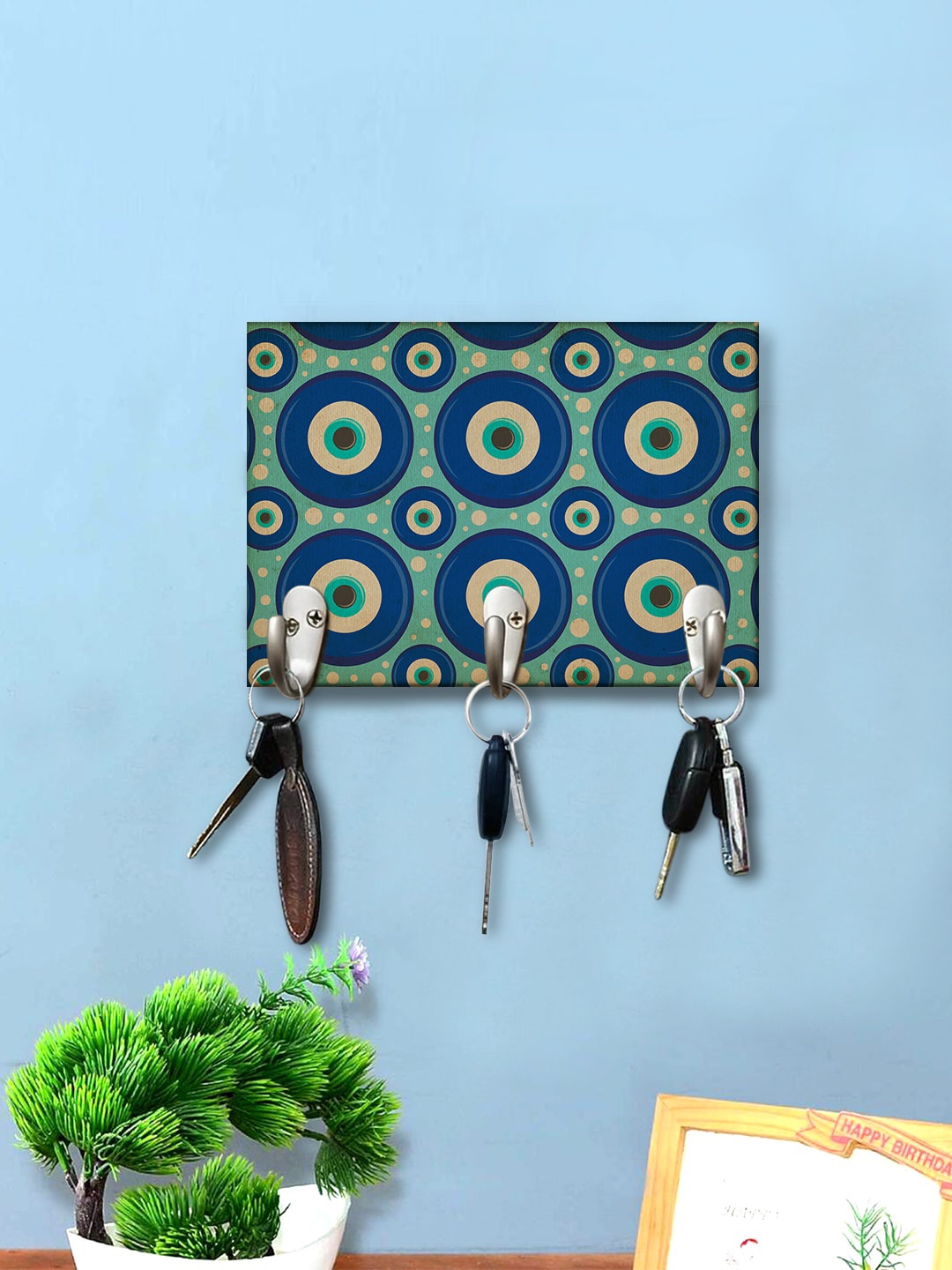 

999Store Blue & Green Printed Wall Hanging Key Holder