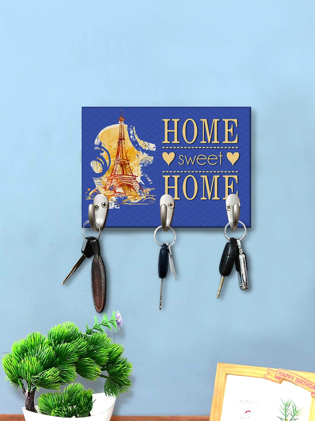 

999Store Blue Printed Wall Hanging Key Holder
