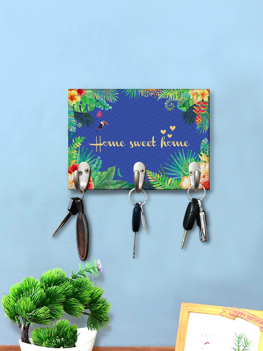 

999Store Blue Flowers Home Sweet Home Printed Key Holders