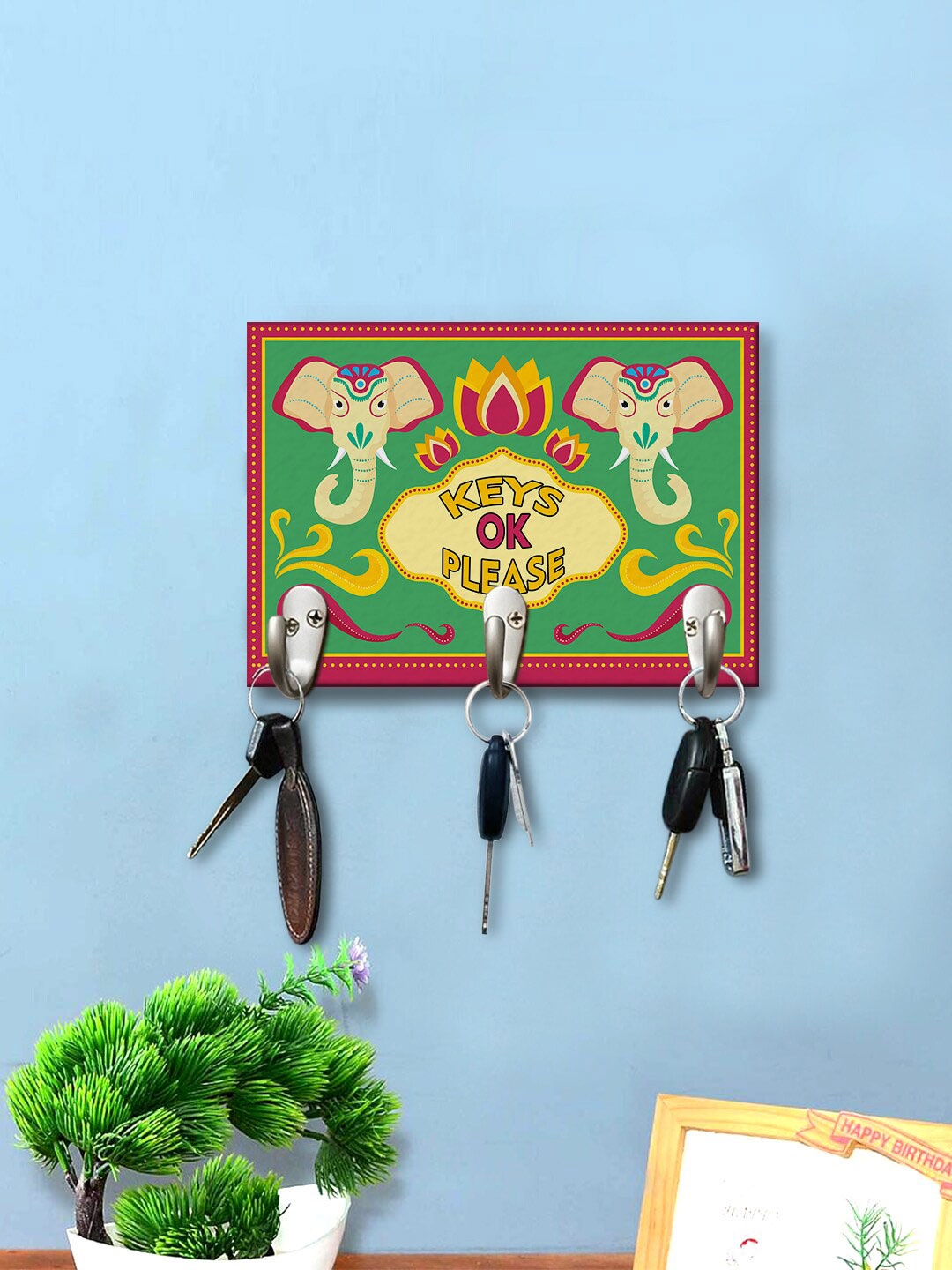 

999Store Green Printed Wall Hanging Key Holder