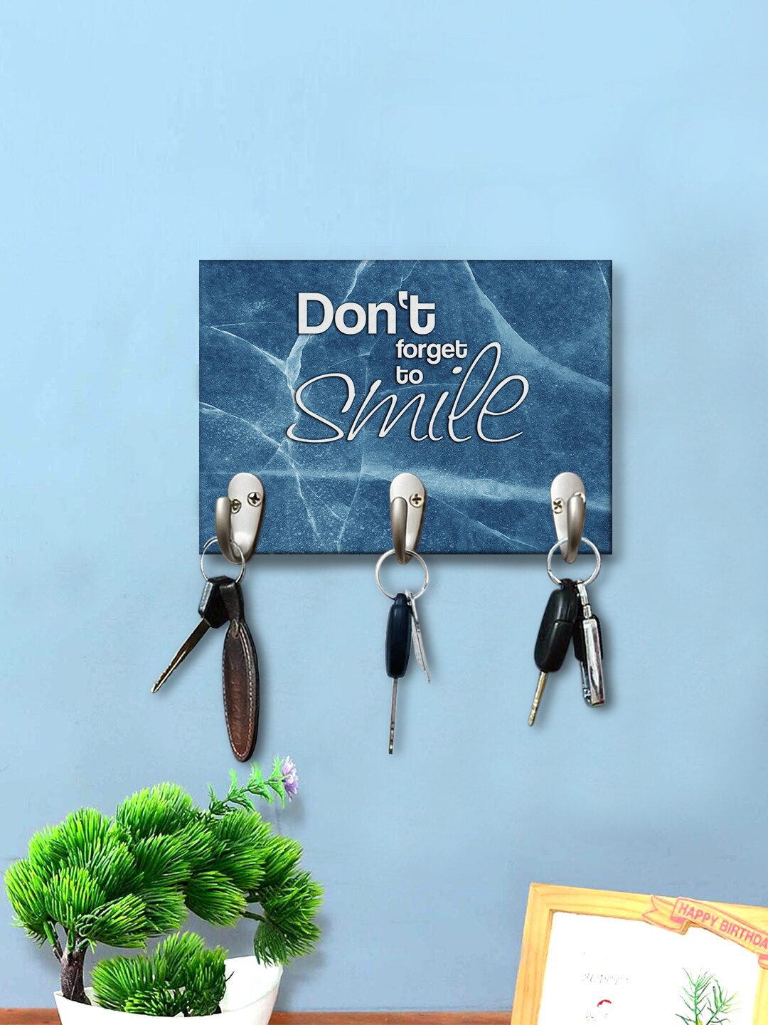 

999Store Blue Printed Wall Hanging Key Holder